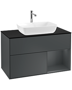 Villeroy und Boch Finion Waschtischunterschrank F782HGHG 100cm, Abdeckplatte black matt, Regale Midnight matt lacquer, Midnight Blue Matt Lacquer
