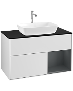Villeroy und Boch Finion Waschtischunterschrank F782HGMT 100cm, Abdeckplatte black matt, Regale Midnight matt lacquer, White matt lacquer