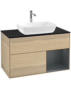 Villeroy und Boch Finion Villeroy und Boch F782HGPC 100cm, plaque de recouvrement noir mat, étagères laqué mat Midnight, Oak Veneer