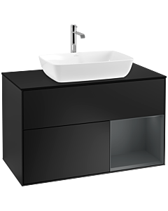 Villeroy und Boch Finion Waschtischunterschrank F782HGPD 100cm, Abdeckplatte black matt, Regale Midnight matt lacquer, Black matt lacquer