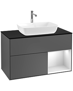 Villeroy und Boch Finion Waschtischunterschrank F782MTGK 100cm, Abdeckplatte black matt, Regale White matt lacquer, Anthracite matt