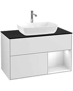 Villeroy und Boch Finion Waschtischunterschrank F782MTMT 100cm, Abdeckplatte black matt, Regale White matt lacquer, White matt lacquer