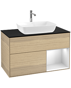 Villeroy und Boch Finion Villeroy und Boch Finion F782MTPC 100cm, cover plate black matt, shelves white matt lacquer, Oak Veneer