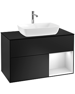 Villeroy und Boch Finion Waschtischunterschrank F782MTPD 100cm, Abdeckplatte black matt, Regale White matt lacquer, Black matt lacquer