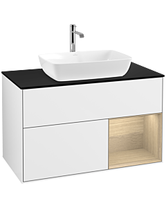 Villeroy und Boch Finion Villeroy und Boch F782PCGF 100cm, plaque de recouvrement noir mat, étagères Oak Veneer , laqué blanc brillant