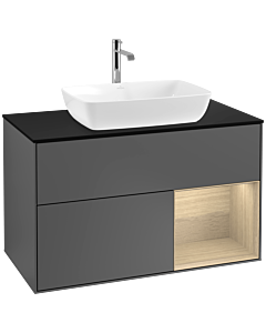 Villeroy und Boch Finion Villeroy und Boch F782PCGK 100cm, plaque de recouvrement noir mat, étagères Oak Veneer , anthracite mat