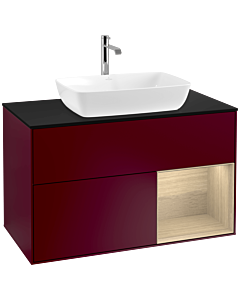 Villeroy und Boch Finion Villeroy und Boch F782PCHB 100cm, plaque de recouvrement noir mat, étagères Oak Veneer , Peony Matt