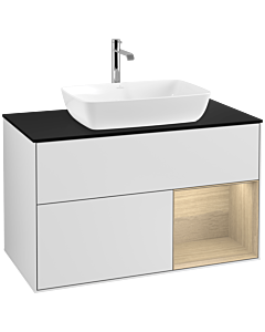 Villeroy und Boch Finion Villeroy und Boch F782PCMT 100cm, plaque de recouvrement noir mat, étagères Oak Veneer , laqué blanc mat