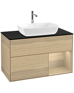 Villeroy und Boch Finion Waschtischunterschrank F782PCPC 100cm, Abdeckplatte black matt, Regale Oak Veneer, Oak Veneer