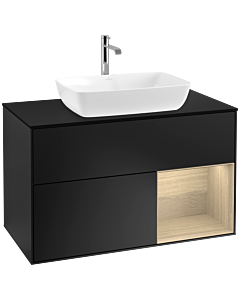 Villeroy und Boch Finion Waschtischunterschrank F782PCPD 100cm, Abdeckplatte black matt, Regale Oak Veneer, Black matt lacquer