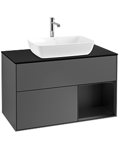 Villeroy und Boch Finion Villeroy und Boch F782PDGK 100cm, plaque de finition noir mat, étagères laqué noir mat, anthracite mat