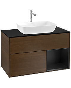 Villeroy und Boch Finion Villeroy und Boch F782PDGN 100cm, plaque de finition noir mat, étagères laqué noir mat, placage noyer