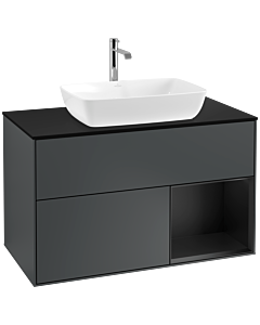 Villeroy und Boch Finion Villeroy und Boch F782PDHG 100cm, plaque de recouvrement noire mate, étagères Blue Matt Lacquer noir mat, Midnight Blue Matt Lacquer