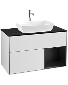 Villeroy und Boch Finion Waschtischunterschrank F782PDMT 100cm, Abdeckplatte black matt, Regale Black matt lacquer, White matt lacquer