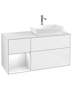 Villeroy und Boch Finion Waschtischunterschrank F801GFGF 120cm, Abdeckplatte white matt, Regale Glossy white lacquer, Glossy white lacquer