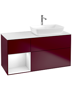 Villeroy und Boch Finion Villeroy und Boch F801GFHB 120cm, plaque de finition blanc mat, étagères laqué blanc brillant, Peony Matt