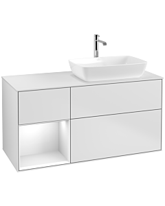 Villeroy und Boch Finion Waschtischunterschrank F801GFMT 120cm, Abdeckplatte white matt, Regale Glossy white lacquer, White matt lacquer