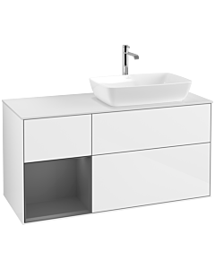 Villeroy und Boch Finion Villeroy und Boch F801GKGF 120cm, plaque de finition blanc mat, étagères laqué anthracite mat, laqué blanc brillant