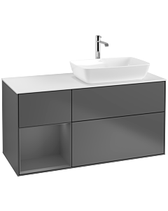 Villeroy und Boch Finion Villeroy und Boch F801GKGK 120cm, plaque de finition blanc mat, étagères Laque anthracite mat, Anthracite mat