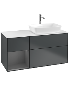 Villeroy und Boch Finion Waschtischunterschrank F801GKHG 120cm, Abdeckplatte white matt, Regale Anthracite matt lacquer, Midnight Blue Matt Lacquer