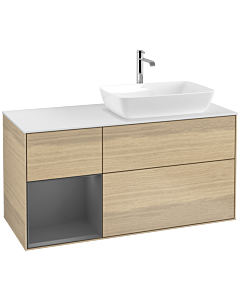 Villeroy und Boch Finion Villeroy und Boch F801GKPC 120cm, plaque de finition blanc mat, étagères laqué anthracite mat, Oak Veneer