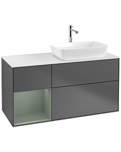 Villeroy und Boch Finion Villeroy und Boch F801GMGK 120cm, plateau blanc mat, étagères laqué mat, anthracite mat