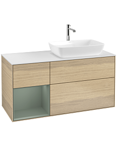 Villeroy und Boch Finion Villeroy und Boch F801GMPC 120cm, plaque de finition blanc mat, étagères olive laqué mat, Oak Veneer