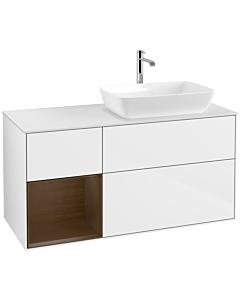 Villeroy und Boch Finion Villeroy und Boch F801GNGF 120cm, plaque de finition blanc mat, étagères Walnut Veneer , laqué blanc brillant