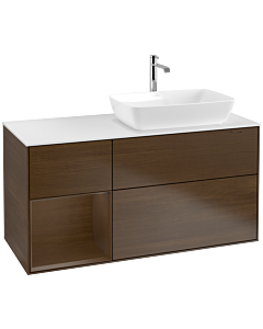 Villeroy und Boch Finion Waschtischunterschrank F801GNGN 120cm, Abdeckplatte white matt, Regale Walnut Veneer, Walnut veneer