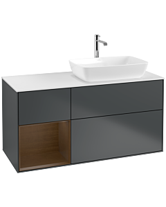 Villeroy und Boch Finion Villeroy und Boch F801GNHG 120cm, plaque de finition blanc mat, étagères Walnut Veneer , Midnight Blue Matt Lacquer
