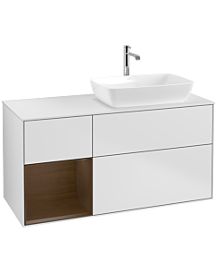 Villeroy und Boch Finion Waschtischunterschrank F801GNMT 120cm, Abdeckplatte white matt, Regale Walnut Veneer, White matt lacquer