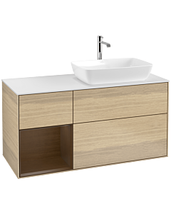 Villeroy und Boch Finion Waschtischunterschrank F801GNPC 120cm, Abdeckplatte white matt, Regale Walnut Veneer, Oak Veneer