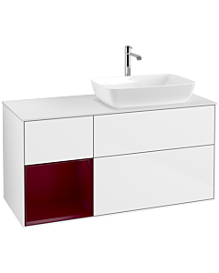 Villeroy und Boch Finion Villeroy und Boch F801HBGF 120cm, plaque de finition blanc mat, étagères Peony laqué mat, laqué blanc brillant