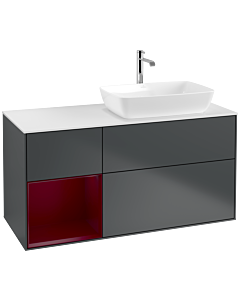 Villeroy und Boch Finion Waschtischunterschrank F801HBHG 120cm, Abdeckplatte white matt, Regale Peony matt lacquer, Midnight Blue Matt Lacquer