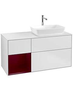 Villeroy und Boch Finion Waschtischunterschrank F801HBMT 120cm, Abdeckplatte white matt, Regale Peony matt lacquer, White matt lacquer