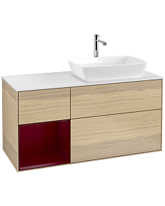 Villeroy und Boch Finion Villeroy und Boch F801HBPC 120cm, plaque de finition blanc mat, étagères Peony laqué mat, Oak Veneer