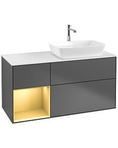 Villeroy und Boch Finion Villeroy und Boch F801HFGK 120cm, plaque de finition blanc mat, étagères laqué or mat, anthracite mat