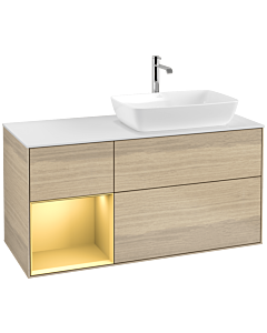 Villeroy und Boch Finion Villeroy und Boch Finion F801HFPC 120cm, cover plate white matt, shelves gold matt lacquer, Oak Veneer