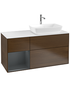Villeroy und Boch Finion Villeroy und Boch F801HGGN 120cm, plaque de recouvrement blanc mat, étagères Laque mat minuit, placage noyer