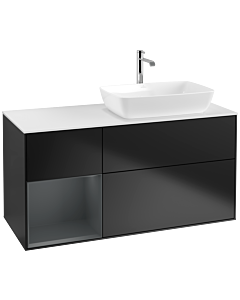 Villeroy und Boch Finion Villeroy und Boch F801HGPD 120cm, plaque de recouvrement blanc mat, étagères laqué mat minuit, laqué noir mat