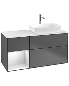 Villeroy und Boch Finion Waschtischunterschrank F801MTGK 120cm, Abdeckplatte white matt, Regale White matt lacquer, Anthracite matt