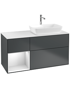 Villeroy und Boch Finion Waschtischunterschrank F801MTHG 120cm, Abdeckplatte white matt, Regale White matt lacquer, Midnight Blue Matt Lacquer
