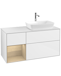 Villeroy und Boch Finion Villeroy und Boch F801PCGF 120cm, plaque de finition blanc mat, étagères Oak Veneer , laqué blanc brillant