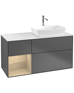 Villeroy und Boch Finion Villeroy und Boch F801PCGK 120cm, plaque de finition blanc mat, étagères Oak Veneer , anthracite mat