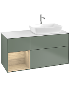 Villeroy und Boch Finion Villeroy und Boch F801PCGM 120cm, plaque de finition blanc mat, étagères Oak Veneer , Olive Matt Lacquer