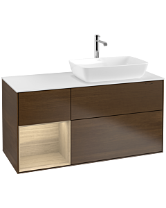 Villeroy und Boch Finion Waschtischunterschrank F801PCGN 120cm, Abdeckplatte white matt, Regale Oak Veneer, Walnut veneer