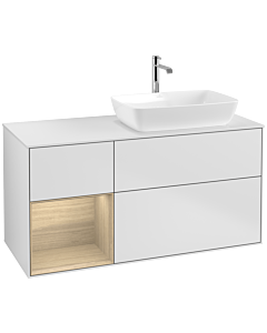 Villeroy und Boch Finion Waschtischunterschrank F801PCMT 120cm, Abdeckplatte white matt, Regale Oak Veneer, White matt lacquer