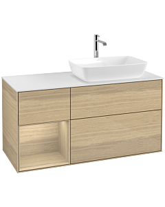 Villeroy und Boch Finion Villeroy und Boch F801PCPC 120cm, plaque de finition blanc mat, étagères Oak Veneer , Oak Veneer