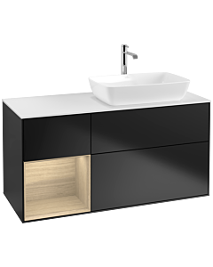 Villeroy und Boch Finion Villeroy und Boch F801PCPD 120cm, plaque de finition blanc mat, étagères Oak Veneer , laqué noir mat