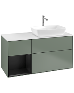 Villeroy und Boch Finion Waschtischunterschrank F801PDGM 120cm, Abdeckplatte white matt, Regale Black matt lacquer, Olive Matt Lacquer